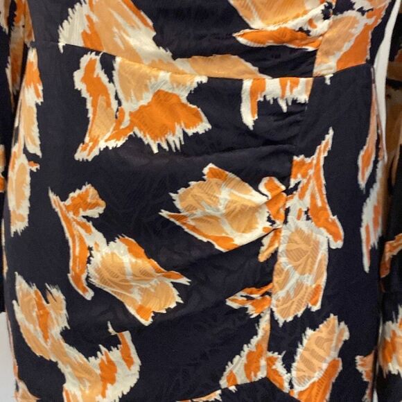 Rebecca Taylor Orange Fit and Flare Bishop Sleeve Dress, US2 - Picture 9 of 14